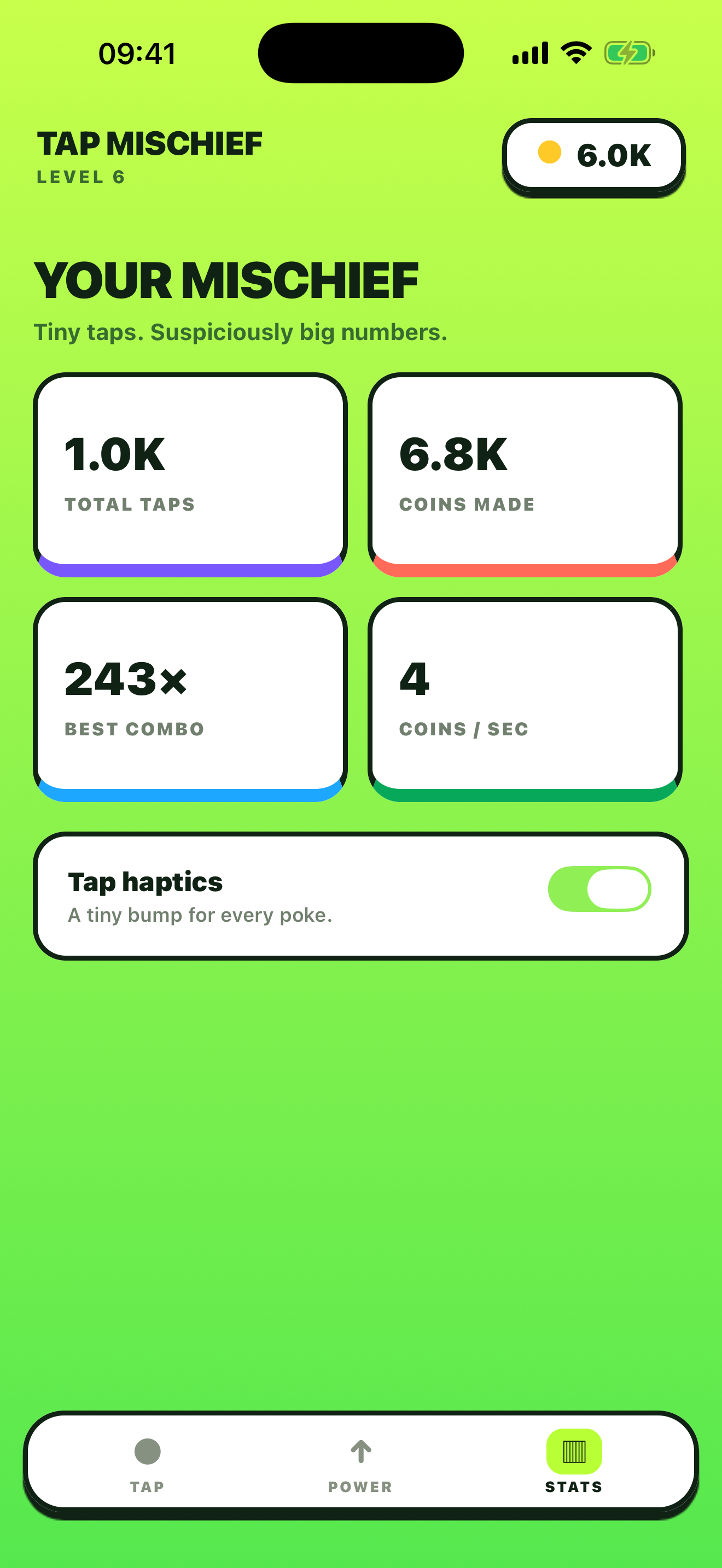 Gameplay statistics and haptics setting