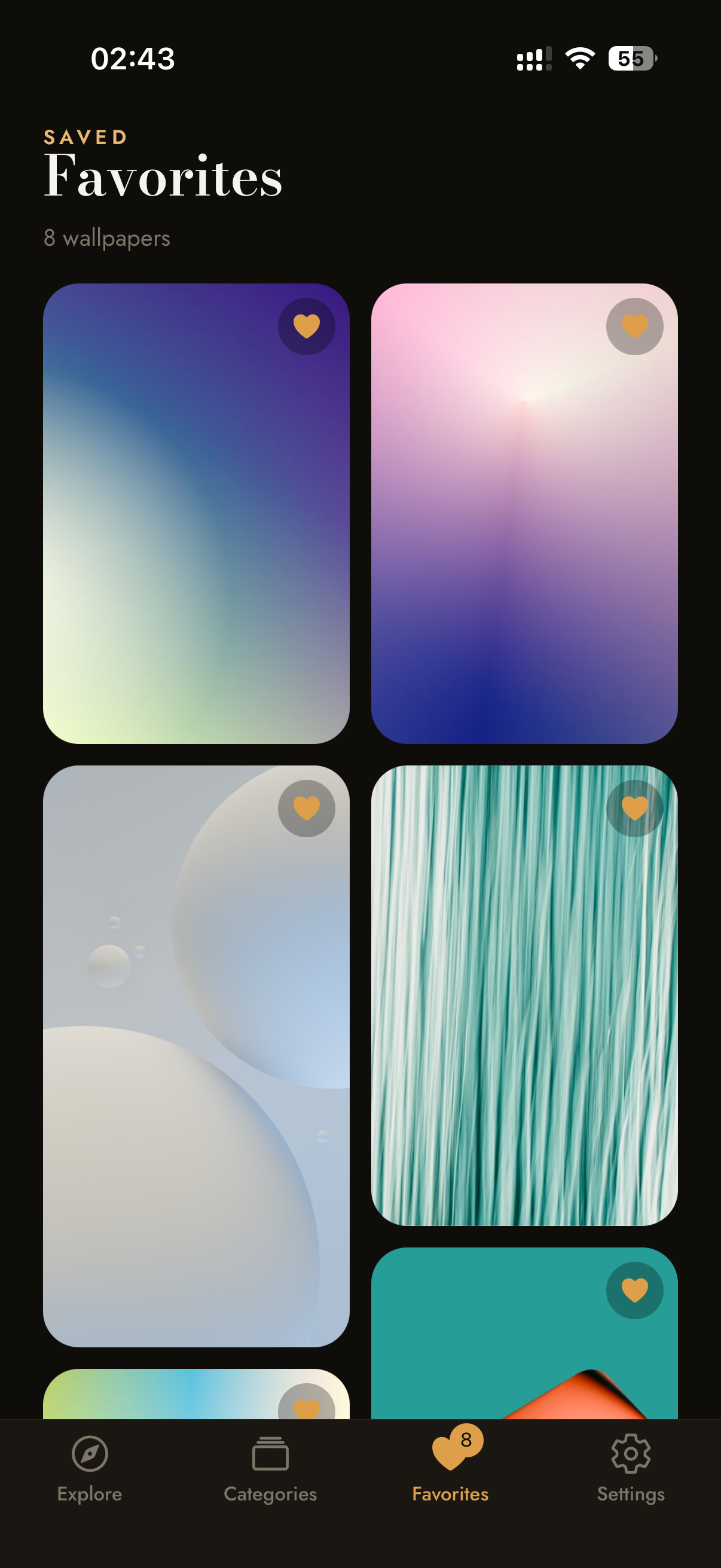 Favorites — saved wallpapers grid