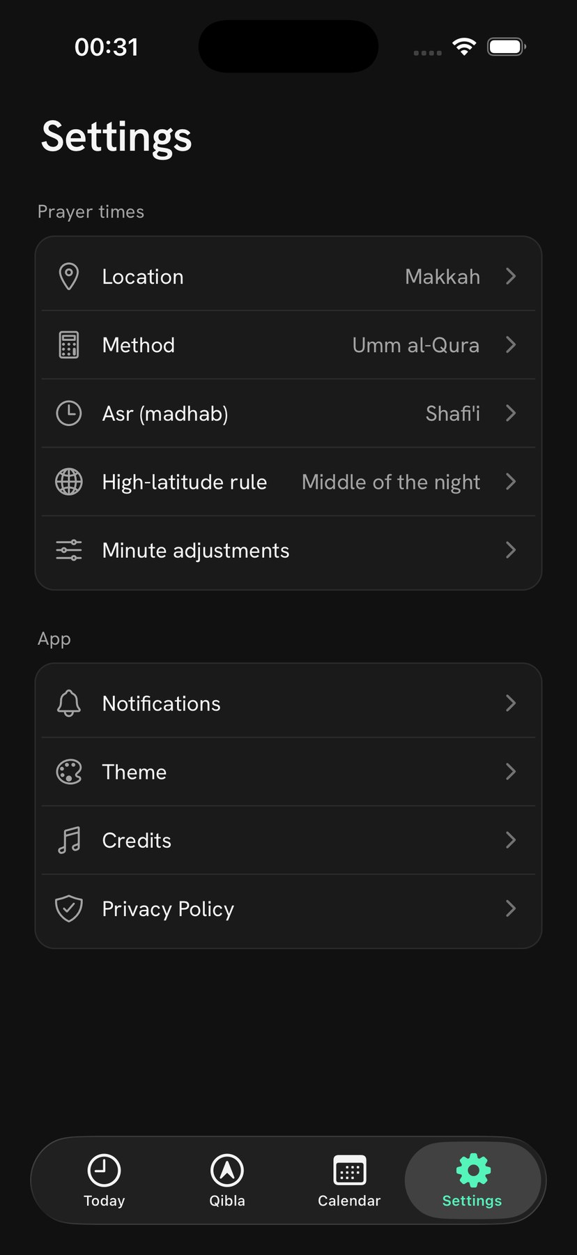 Mishkat settings