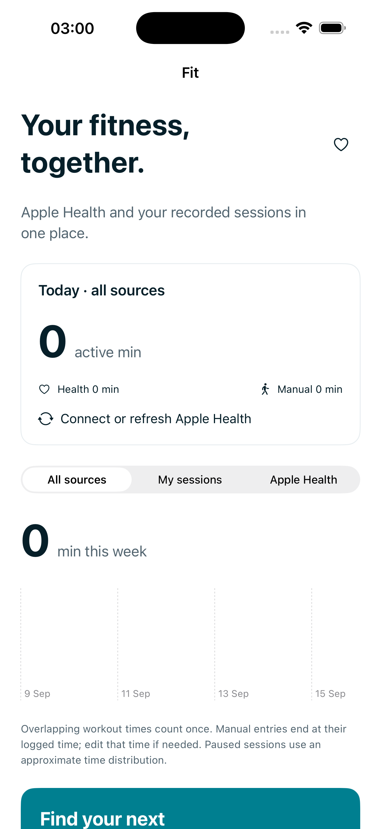 Movement screen with no recorded activity