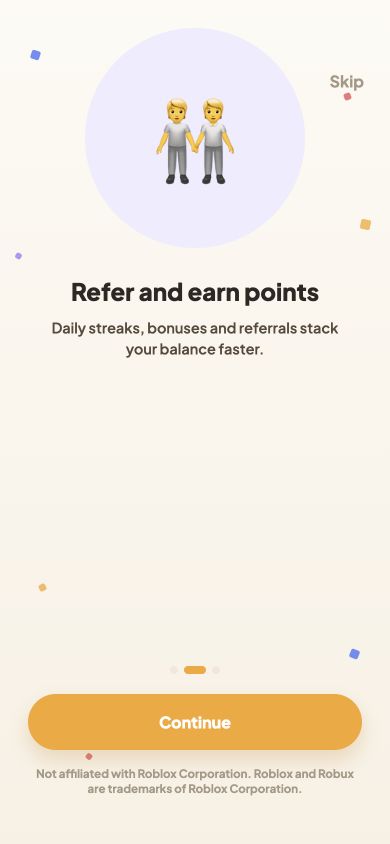 Perkly onboarding introducing referrals and daily streaks