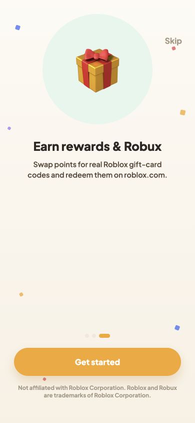 Perkly onboarding explaining digital Roblox gift-card codes
